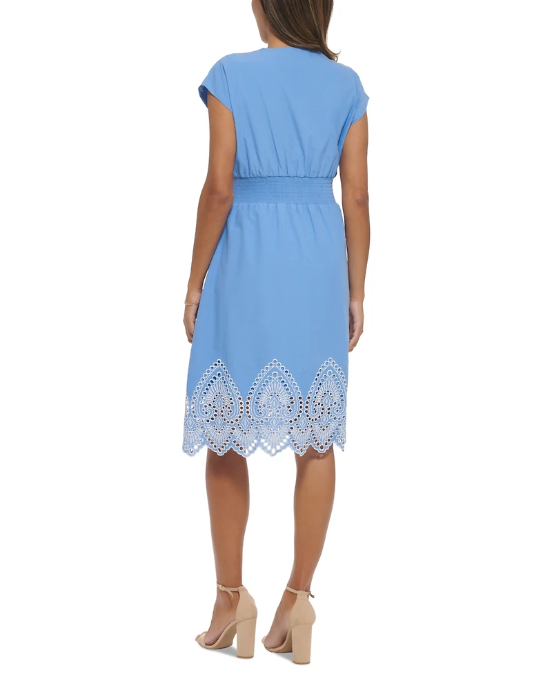 kensie Women's Eyelet-Trim Shift Dress