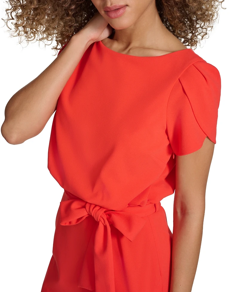 kensie Women's Tulip-Sleeve Tie-Waist Sheath Dress