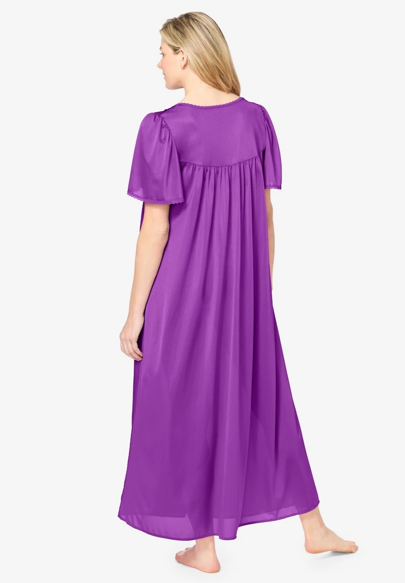 Only Neccessities Plus Necessities Long Silky Lace-Trim Gown