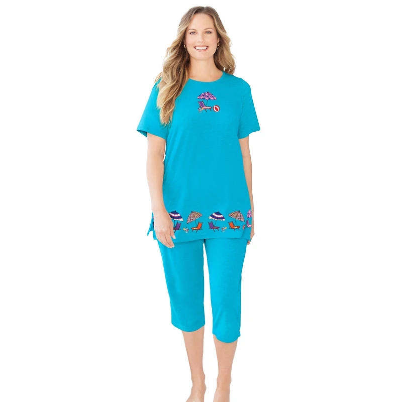 Dreams & Co. Women's Knit Capri Sleep Set