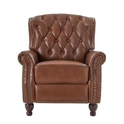 Justine Wooden Upholstery Genuine Leather Recliner with Tufted Back