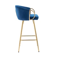Streamdale Blue Velvet Bar Stools with Gold Legs (Set of 2)