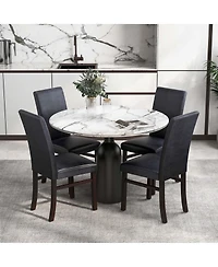 Costway Upholstered Dining Chairs Set of 2 Pu Leather Armless Solid Rubber Wood Legs