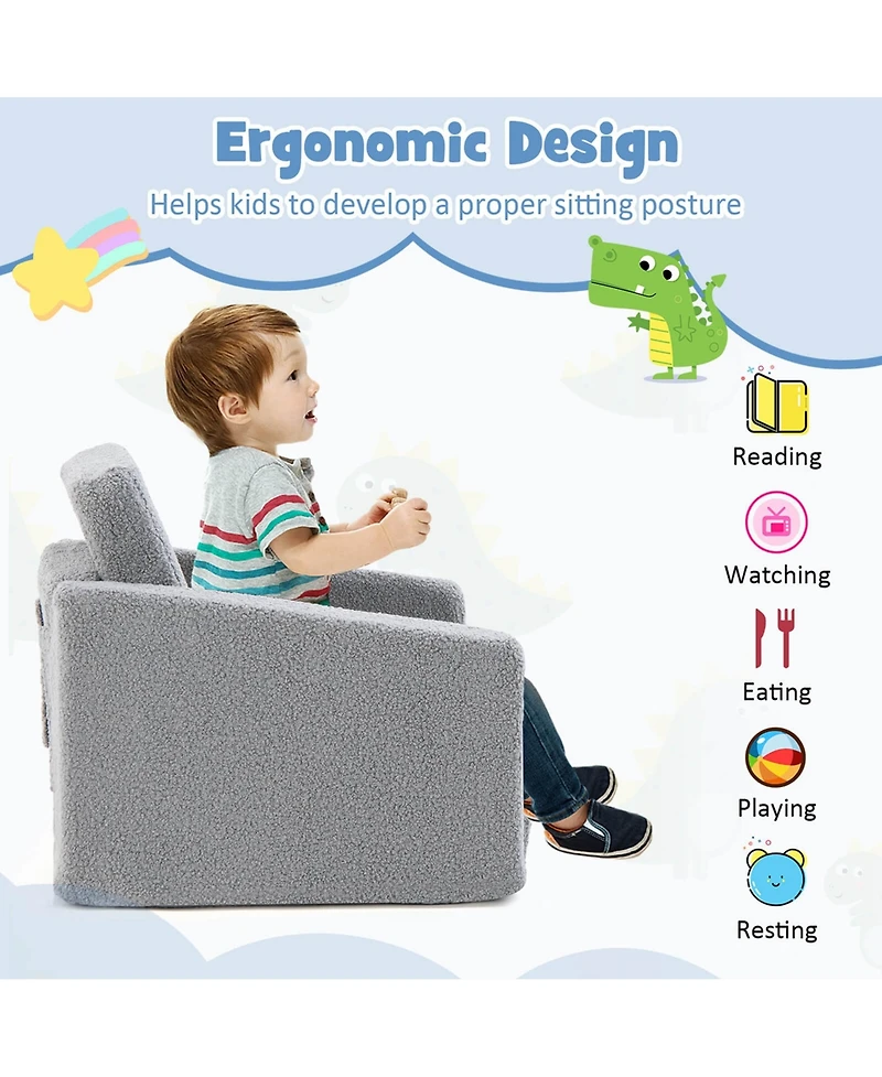 2-in-1 Toddler Fold out Couch Children s Convertible Sofa to Lounger