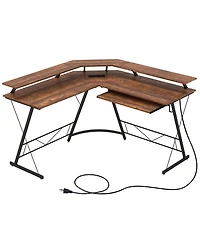 L-shaped Computer Desk with Power Outlet 51" Corner Computer Workstation Rustic