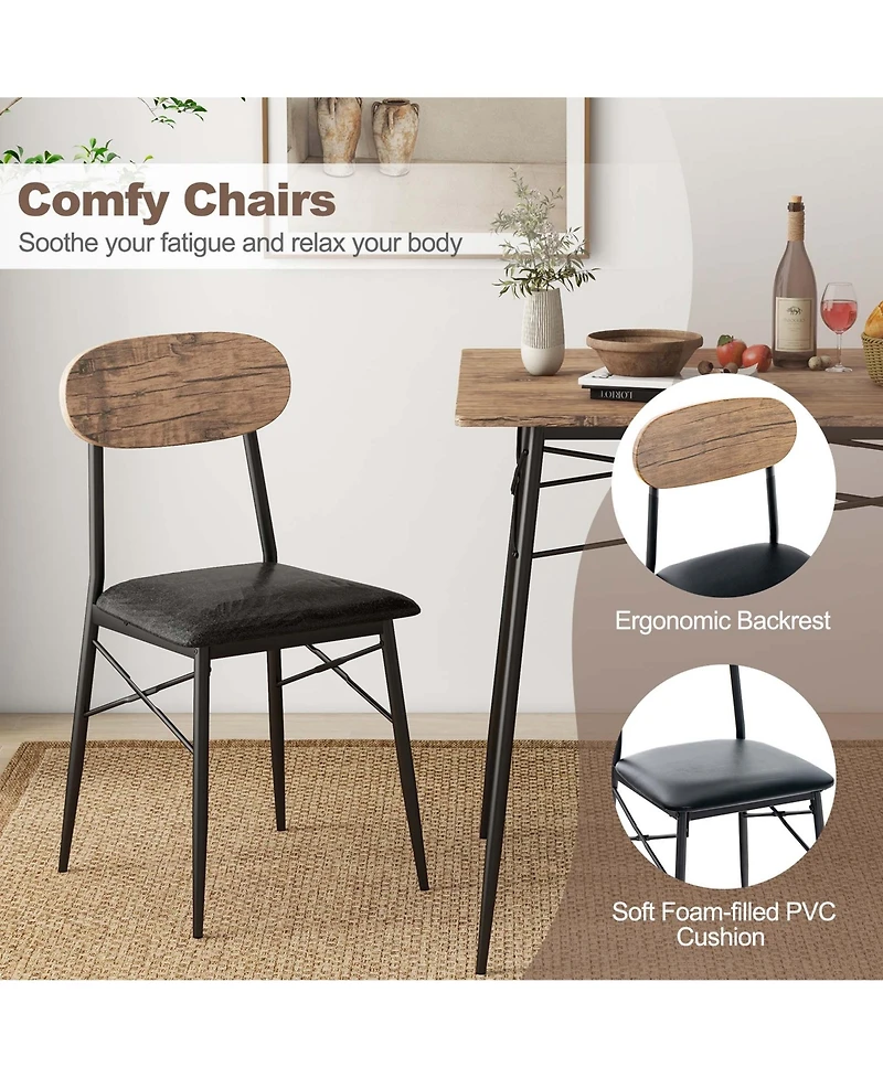 4 Piece Dining Table Set with Bench & 2 Faux Leather Upholstered Chairs for Kitchen