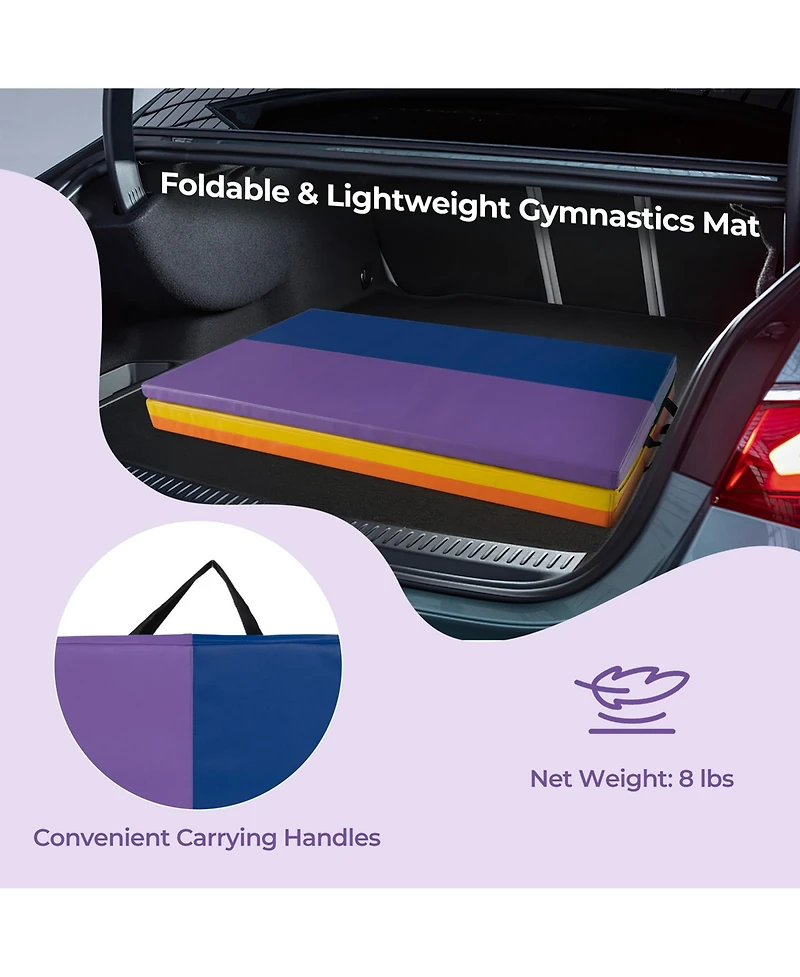 Tri-Folding Gymnastics Mat 6' x 4' Tumbling Mat for Kids with Carrying Handles