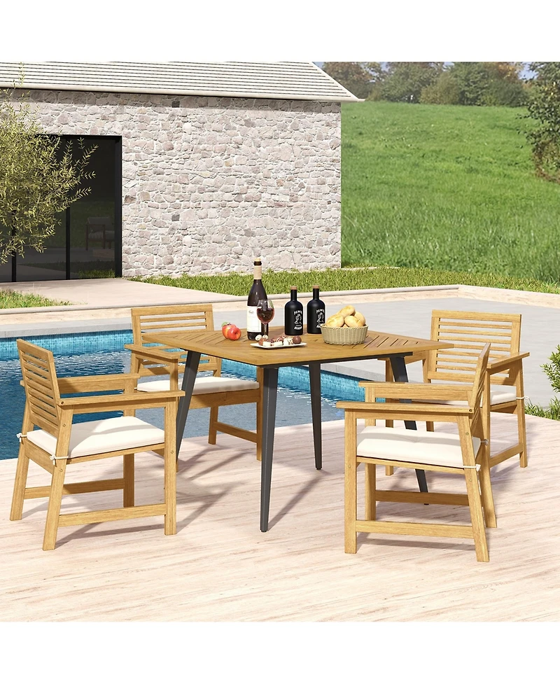 Costway 4-Person 42.5" Outdoor Dining Table with 1.9" Umbrella Hole, Adjustable Foot Pads