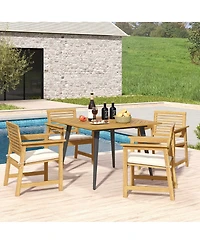 Costway 4-Person 42.5" Outdoor Dining Table with 1.9" Umbrella Hole, Adjustable Foot Pads