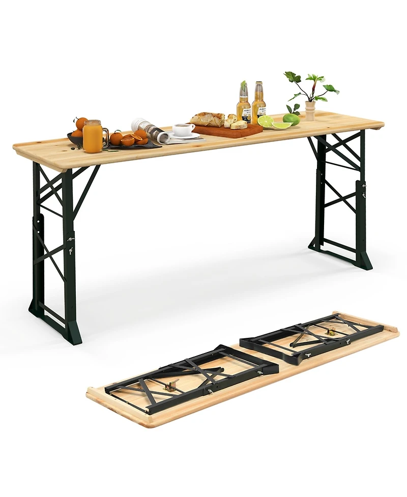 5.5 Ft Outdoor Folding Wood Picnic Table Height Adjustable Metal Frame