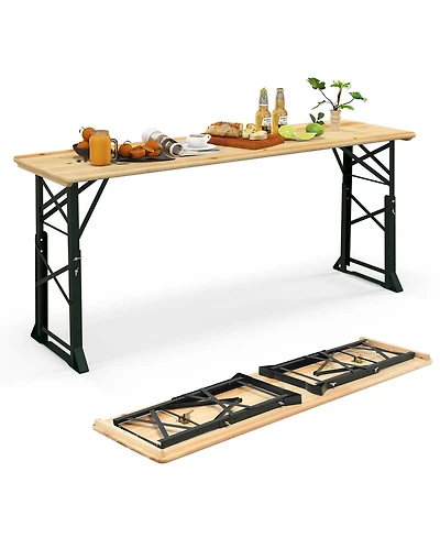 5.5 Ft Outdoor Folding Wood Picnic Table Height Adjustable Metal Frame