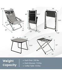 Costway 5pcs Patio Folding Sling Chair Set Ottoman Table Portable Headrest Outdoor Beach
