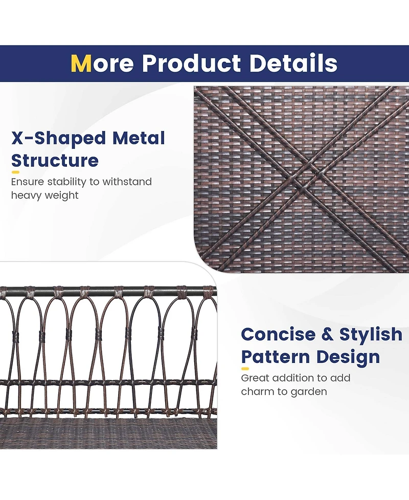 Costway Porch Swing Chair Rattan Woven Hanging Bench Seat with Cushions Hooks Balcony Navy