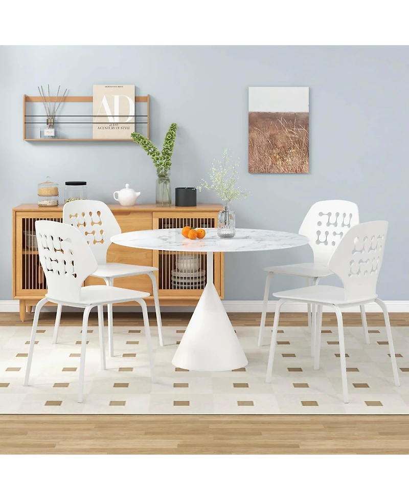 Metal Dining Chair Set of 4 Armless Kitchen Hollowed Backrest & Metal Legs