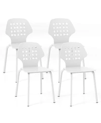 Metal Dining Chair Set of 4 Armless Kitchen Hollowed Backrest & Metal Legs