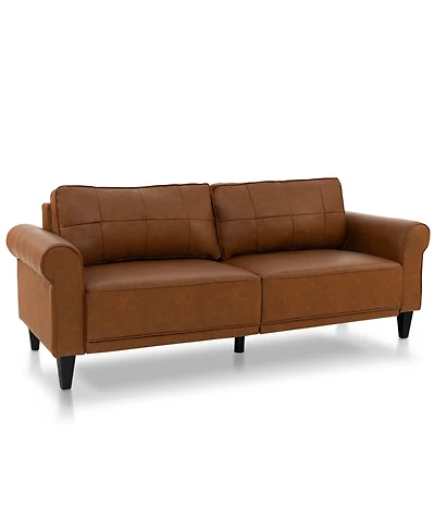 Modern Sofa Couch Pu Leather 81.5'' 3-Seater with 2 Back Pillows & 5 Wooden Legs
