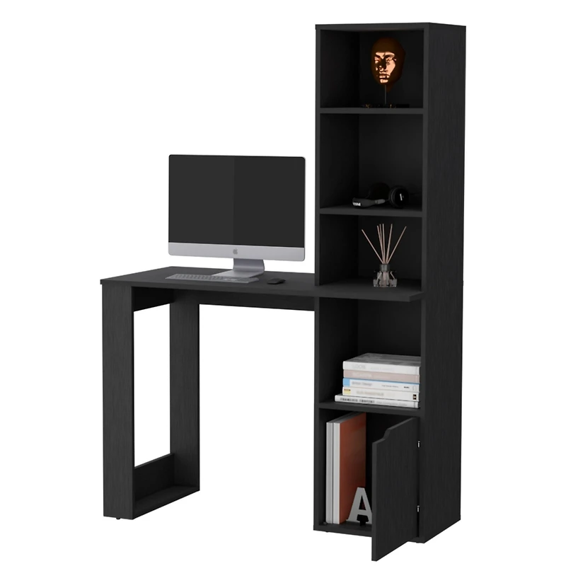 Streamdale Peterson Computer Desk With 4-Tier Bookcase And 1-Door Cabinet Black