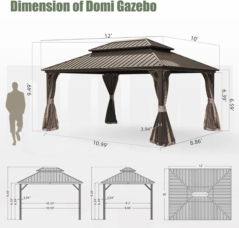 Streamdale 10'x12' Hardtop Metal Gazebo with Double Roof
