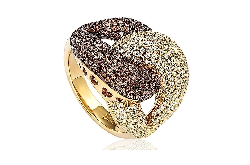 Suzy Levian Sterling Silver Cubic Zirconia Interlocked Puff Ring