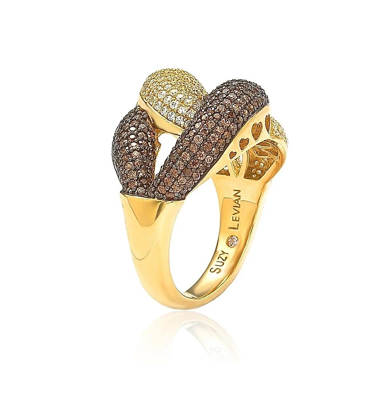 Suzy Levian Sterling Silver Cubic Zirconia Interlocked Puff Ring