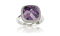 Suzy Levian New York Sterling Silver Cubic Zirconia Cushion Halo Cocktail Ring