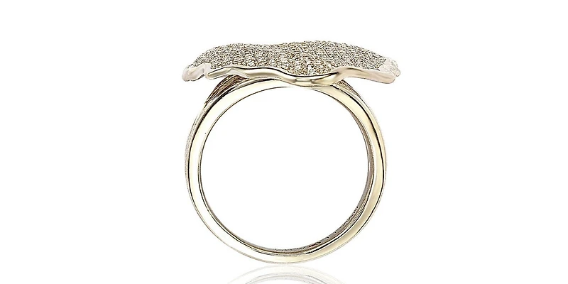 Suzy Levian New York Sterling Silver Cubic Zirconia Pave-encrusted Leaf Plate Ring
