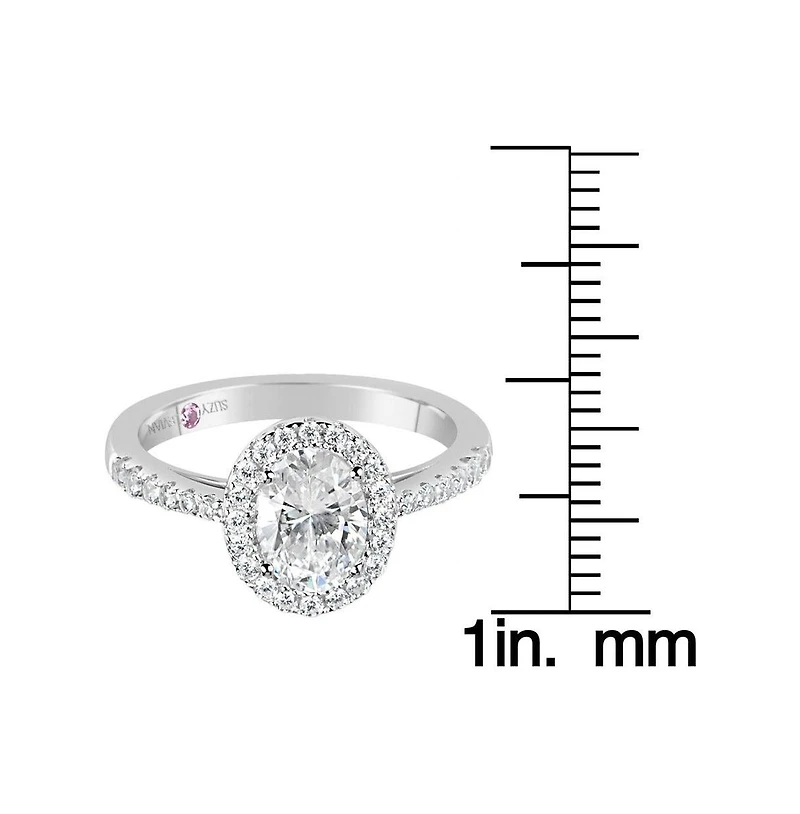 Suzy Levian New York Sterling Silver Cubic Zirconia Oval Cut Halo Engagement Ring