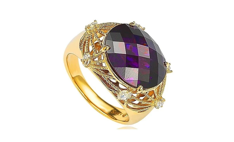 Suzy Levian Sterling Silver Cubic Zirconia Checkered-cut Oval Webbed Ring