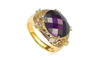 Suzy Levian Sterling Silver Cubic Zirconia Checkered-cut Oval Webbed Ring