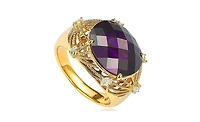 Suzy Levian Sterling Silver Cubic Zirconia Checkered-cut Oval Webbed Ring
