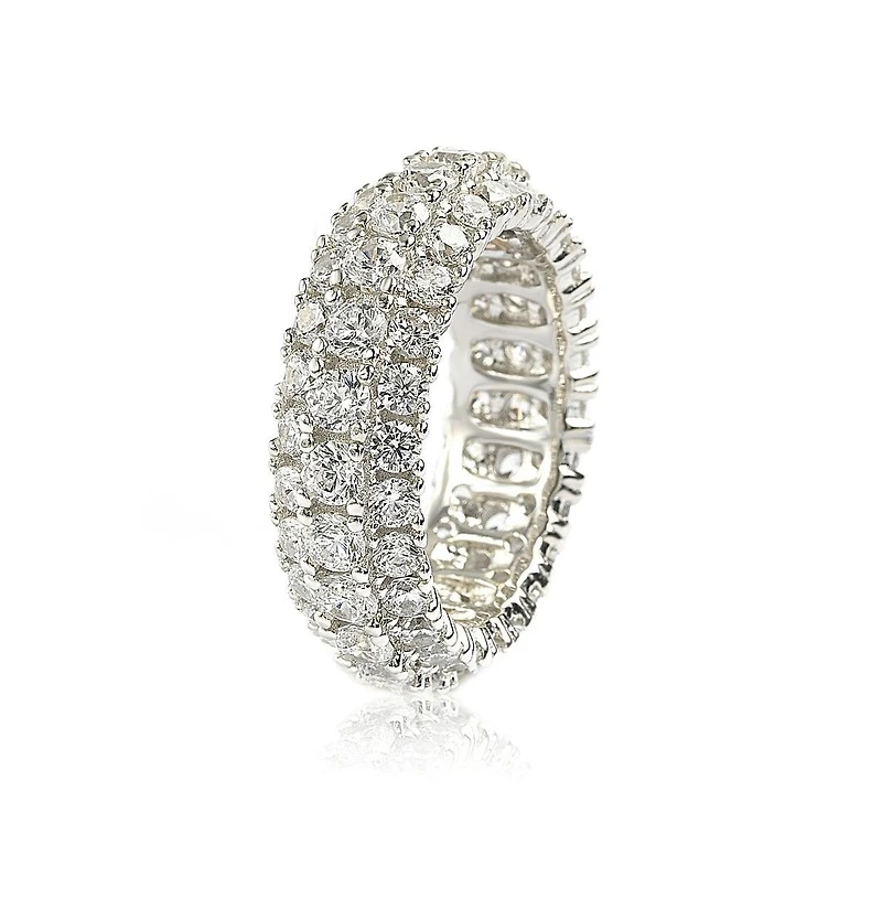 Suzy Levian Sterling Silver Cubic Zirconia 3 Row White Eternity Band