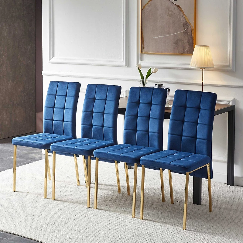 Streamdale Blue Velvet Dining Set with Golden Legs