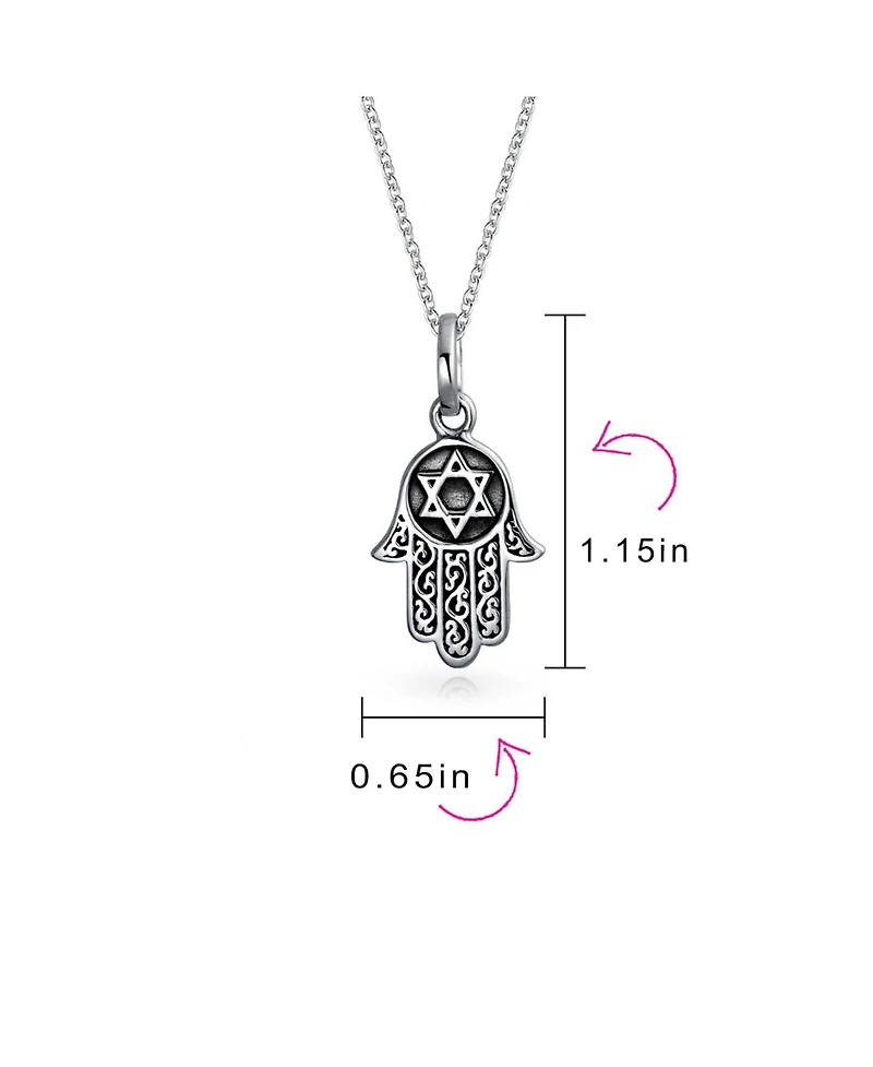 Bling Jewelry Amulet Talisman Filigree Hamsa Hand Of God Star Of David Pendant Necklace Black Oxidized Sterling Silver