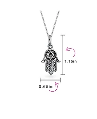 Bling Jewelry Amulet Talisman Filigree Hamsa Hand Of God Star Of David Pendant Necklace Black Oxidized Sterling Silver