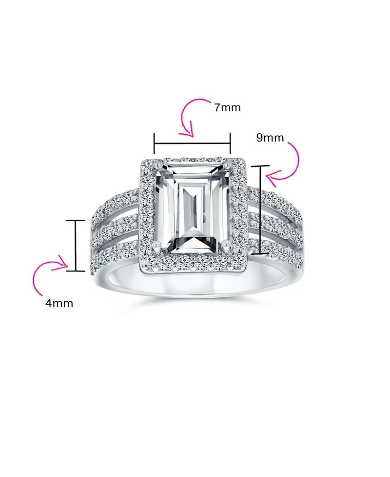 Bling Jewelry Art Deco Style 3CT Rectangle Cz Emerald Cut Halo Promise Ring Wide Band .925 Sterling Silver