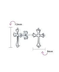 Bling Jewelry Delicate Simple Fleur De Lis Cross Stud Earrings: Minimalist Religious Jewelry Communion Gift Sterling Silver