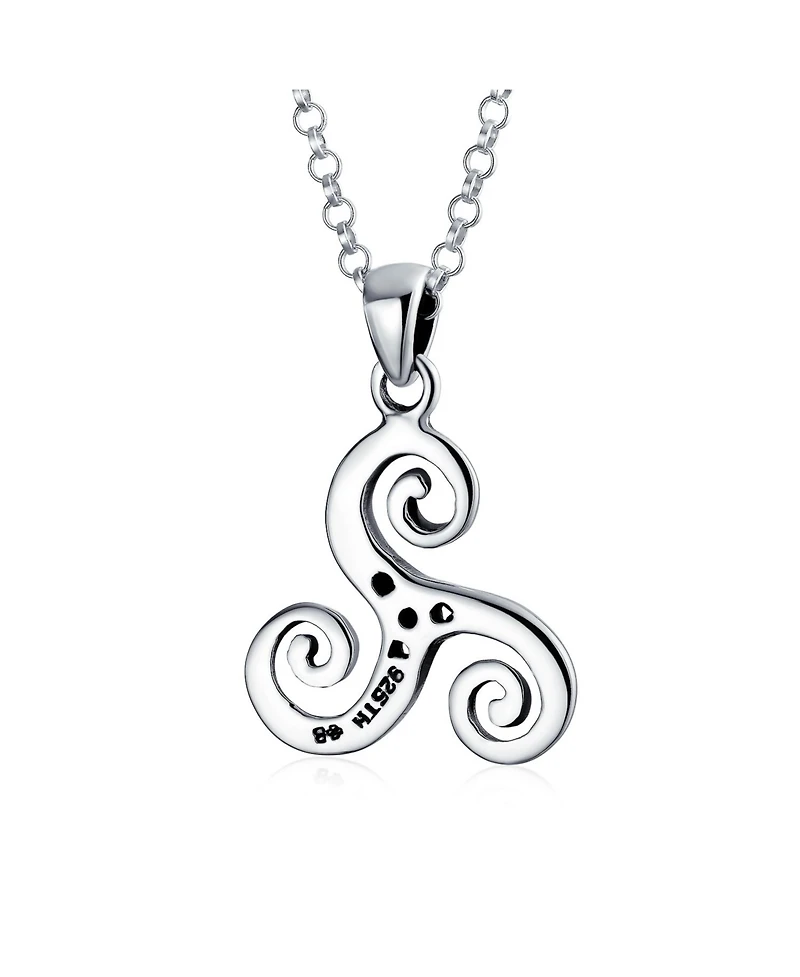 Bling Jewelry Spiritual Celtic Spiral Triquetra Trinity Knot Pendant Necklace For Women s Oxidized Sterling Silver
