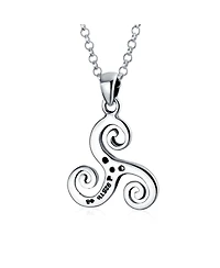 Bling Jewelry Spiritual Celtic Spiral Triquetra Trinity Knot Pendant Necklace For Women s Oxidized Sterling Silver