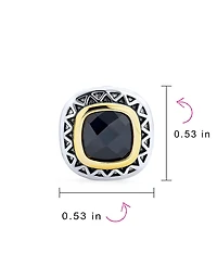 Black Onyx Cubic Zirconia Two Tone Square Cushion Omega Earrings For Women Gold Plated Rhodium Plated Brass