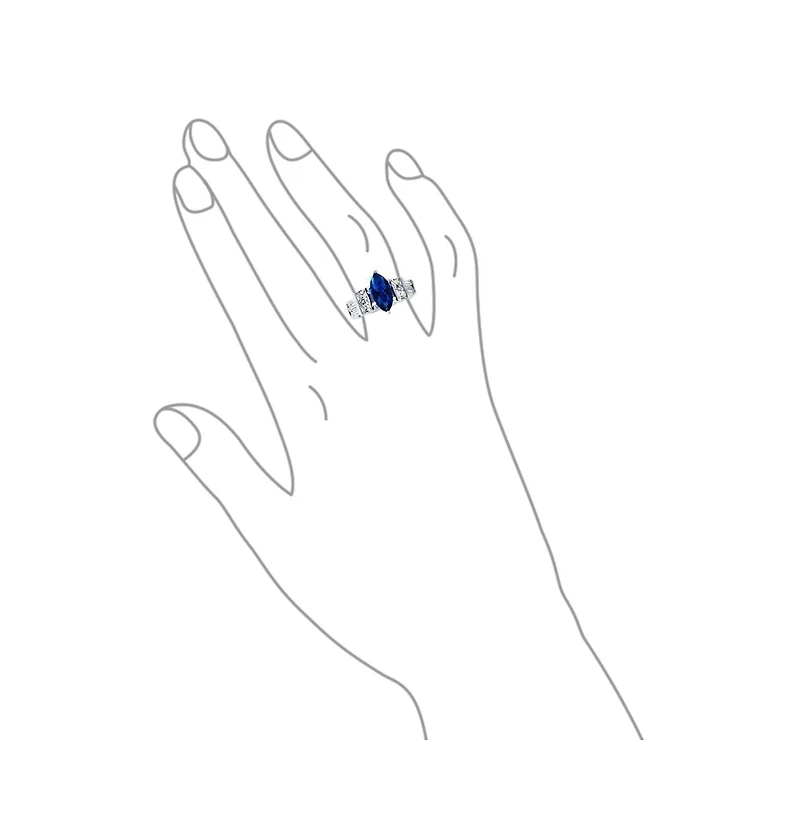 Bling Jewelry Art Deco Style 3CT Cubic Zirconia Cz Pave Royal Blue Marquise Solitaire Promise Ring Sterling Silver