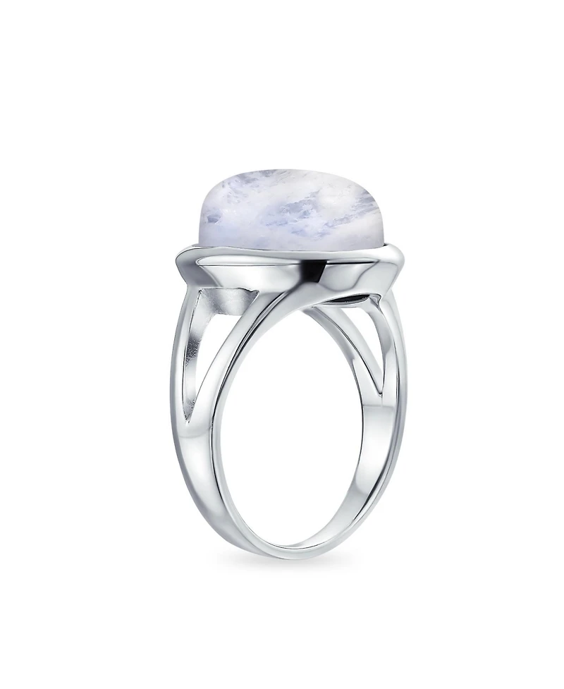 Bling Jewelry Oval Cabochon Bezel Natural Stone Split Shank Boho Statement Ring Sterling Silver