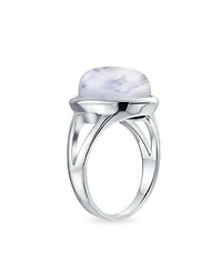 Bling Jewelry Oval Cabochon Bezel Natural Stone Split Shank Boho Statement Ring Sterling Silver