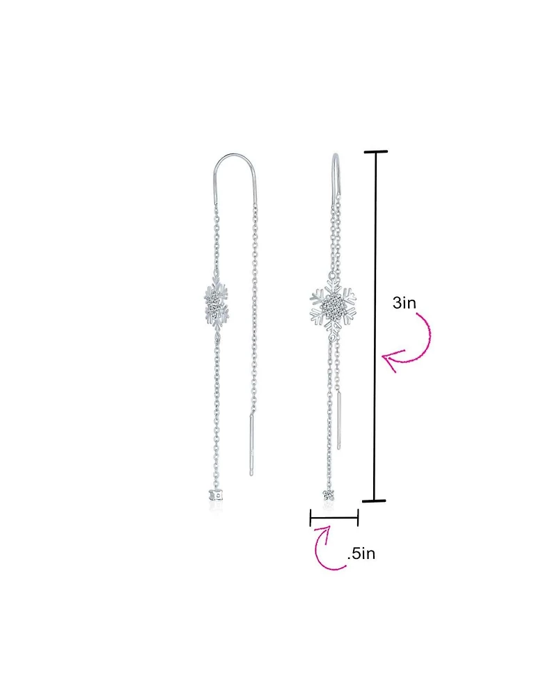 Bling Jewelry Thin Linear Clear Blue Cz Frozen Winter Holiday Party Snowflake Ear Threader Chain Dangle Earrings For Sterling Silver