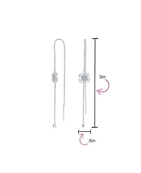 Bling Jewelry Thin Linear Clear Blue Cz Frozen Winter Holiday Party Snowflake Ear Threader Chain Dangle Earrings For Sterling Silver