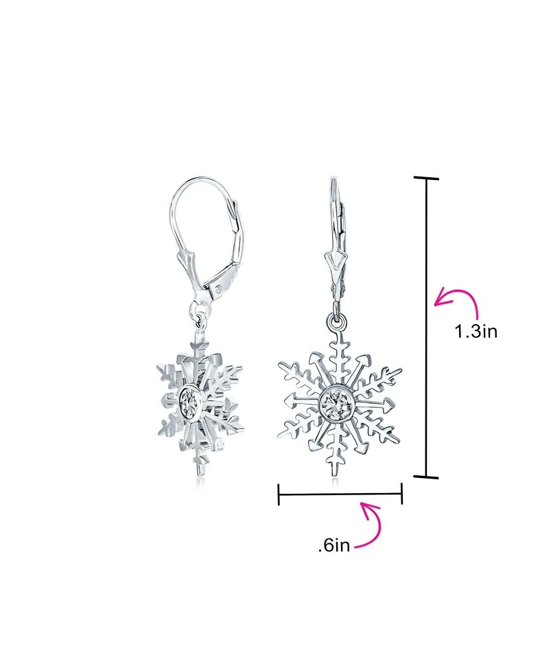 Bling Jewelry Winter Party Holiday Christmas Drop Lever back Clear Star Ice Blue Snowflake Dangle Earrings Sterling Silver