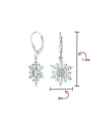 Bling Jewelry Winter Party Holiday Christmas Drop Lever back Clear Star Ice Blue Snowflake Dangle Earrings Sterling Silver