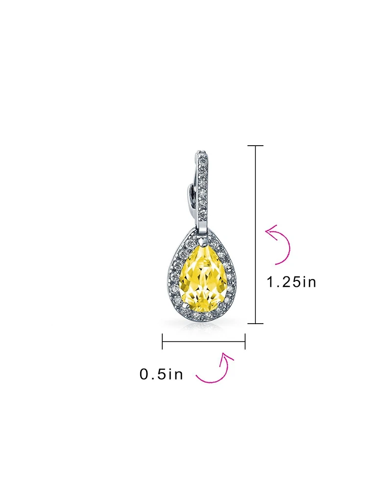 Bling Jewelry 7CT Style Halo Pink Cubic Zirconia Cz Formal Huggie Snap Hinge Dangle Drop Teardrop Earrings Rhodium Plated