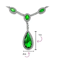 Bling Jewelry Oval Fashion Cubic Zirconia Cz Pear Shape Statement Large Teardrop Y Necklace Rhodium Plated