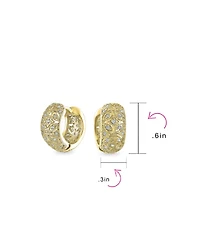 Bling Jewelry Victorian Style Filigree Flower Cz Accent Wide Huggie Hoop Earrings Cubic Zirconia Silver Rose Gold Plated