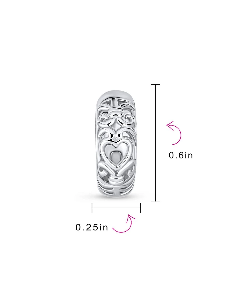 Bling Jewelry Open Heart Cut Out Filigree Endless Huggie Small Hoop Earrings Hinged Sterling Silver